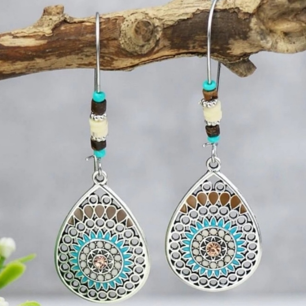 BRAND NEW BOHO  Beaded Disk Earrings
